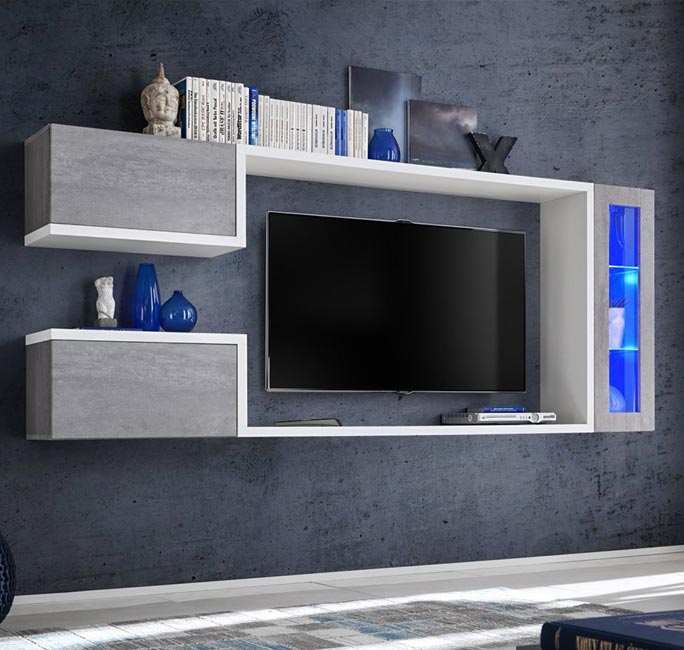 Mobile Sotto TV con Design Moderno Sospeso a Parete Grigio Cemento 